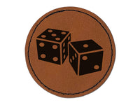 Pair of Dice Die Round Iron-On Engraved Faux Leather Patch Applique - 2.5"