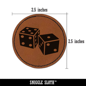 Pair of Dice Die Round Iron-On Engraved Faux Leather Patch Applique - 2.5"
