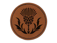 Scottish Thistle Round Iron-On Engraved Faux Leather Patch Applique - 2.5"