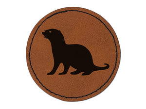 Sea Otter Silhouette Round Iron-On Engraved Faux Leather Patch Applique - 2.5"