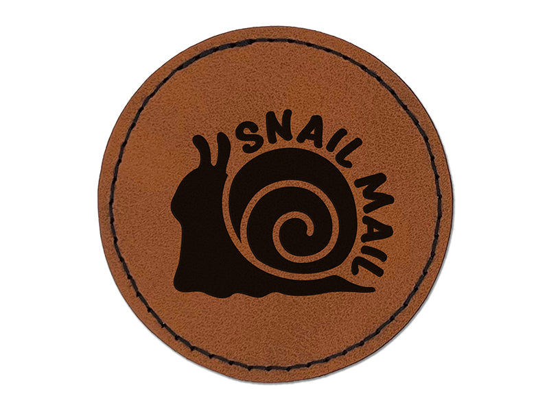 Snail Mail Round Iron-On Engraved Faux Leather Patch Applique - 2.5"