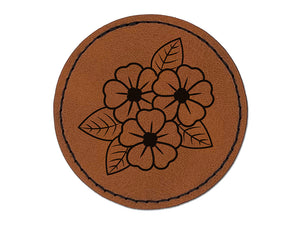 Violet Flowers Bouquet Round Iron-On Engraved Faux Leather Patch Applique - 2.5"