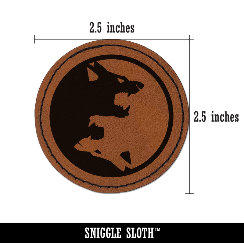 Yin Yang Wolf Wolves Round Iron-On Engraved Faux Leather Patch Applique - 2.5"