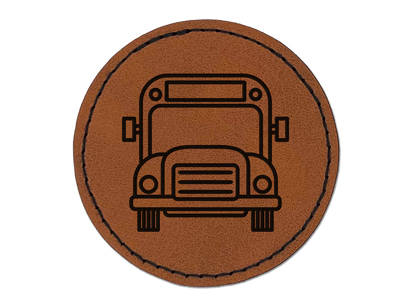 Bus Front View Teacher School Round Iron-On Engraved Faux Leather Patch Applique - 2.5"