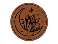 Celestial Moon and Crystals Round Iron-On Engraved Faux Leather Patch Applique - 2.5"