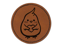 Cockatoo Holding Heart Round Iron-On Engraved Faux Leather Patch Applique - 2.5"