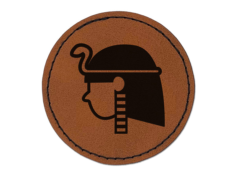 Egyptian Head Round Iron-On Engraved Faux Leather Patch Applique - 2.5"