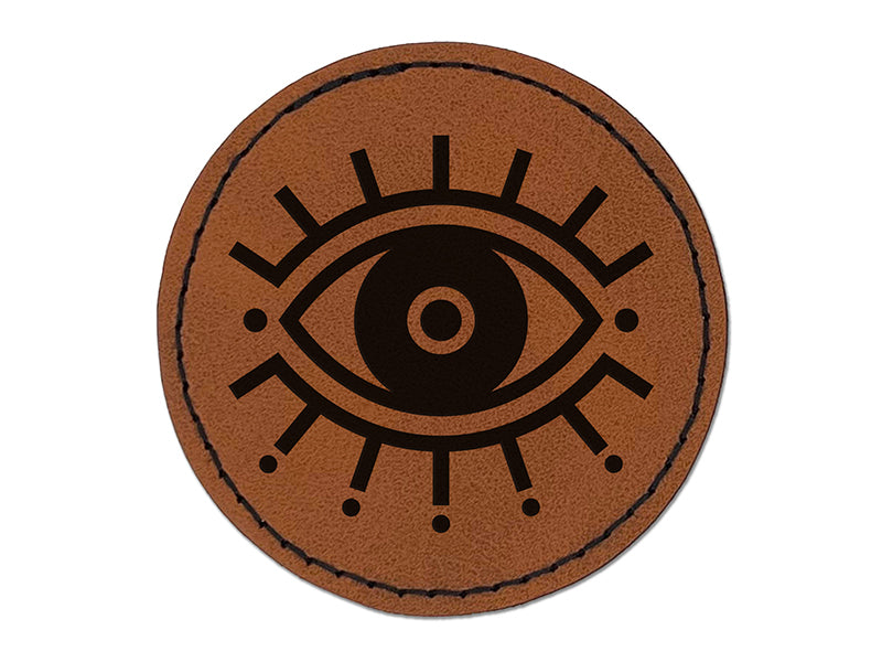 Evil Eye Nazar Charm Round Iron-On Engraved Faux Leather Patch Applique - 2.5"