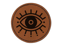 Evil Eye Nazar Charm Round Iron-On Engraved Faux Leather Patch Applique - 2.5"