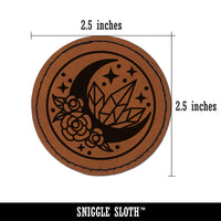 Floral Moon Crystals Round Iron-On Engraved Faux Leather Patch Applique - 2.5"