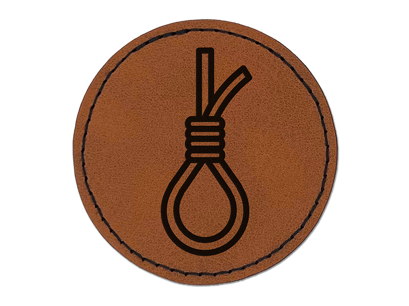 Hangman's Noose Knot Tarot Card Round Iron-On Engraved Faux Leather Patch Applique - 2.5"
