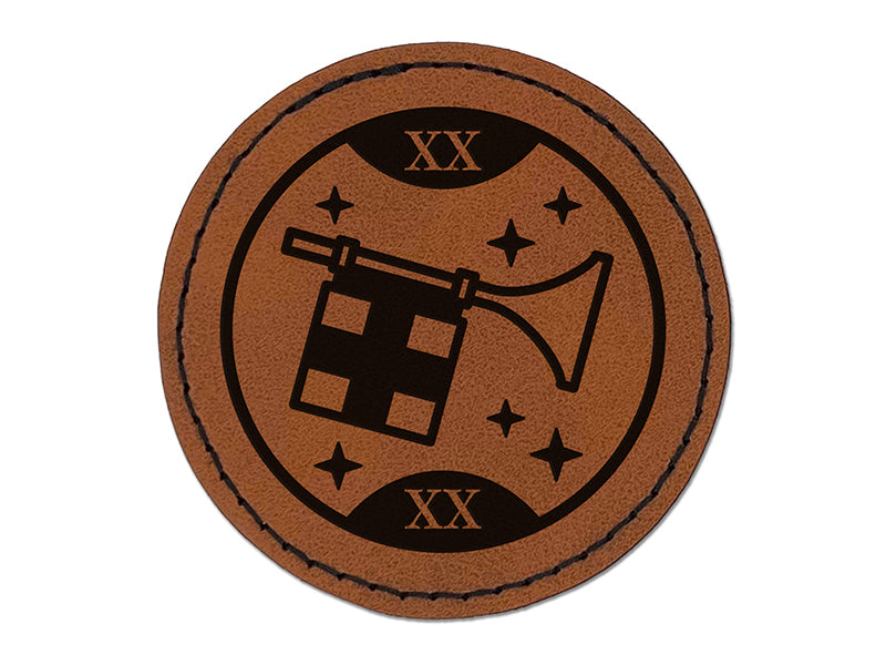 Judgement Tarot Card Round Iron-On Engraved Faux Leather Patch Applique - 2.5"