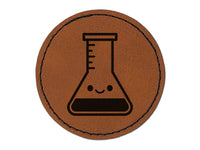 Kawaii Beaker Science Teacher School Round Iron-On Engraved Faux Leather Patch Applique - 2.5"