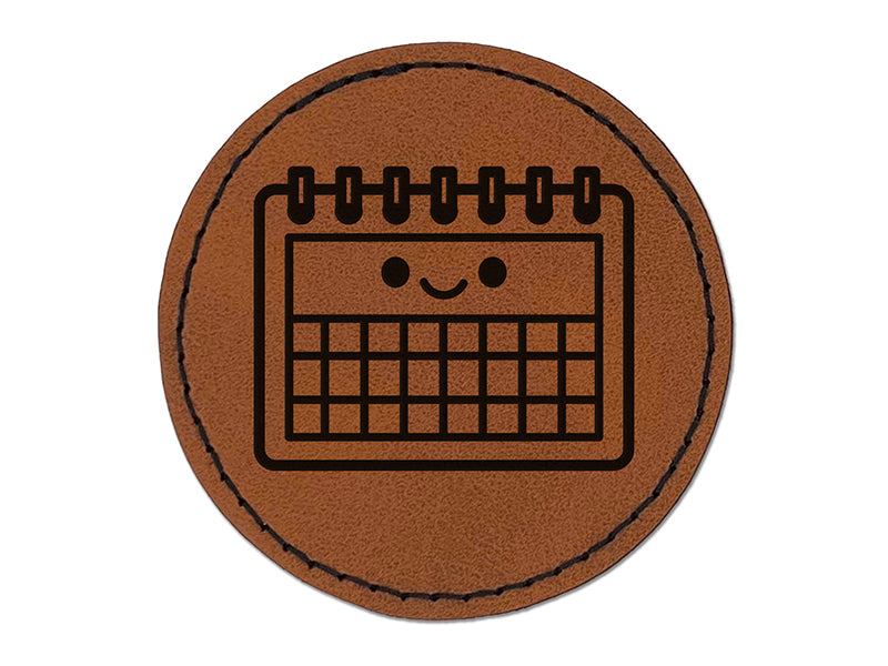 Kawaii Calendar Teacher School Round Iron-On Engraved Faux Leather Patch Applique - 2.5"