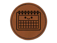 Kawaii Calendar Teacher School Round Iron-On Engraved Faux Leather Patch Applique - 2.5"