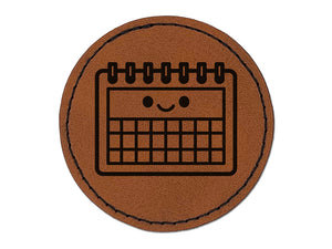 Kawaii Calendar Teacher School Round Iron-On Engraved Faux Leather Patch Applique - 2.5"