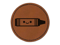 Kawaii Crayon Crafts Teacher School Round Iron-On Engraved Faux Leather Patch Applique - 2.5"