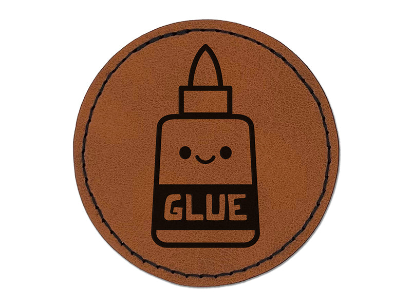 Kawaii Glue Bottle Crafts Teacher School Round Iron-On Engraved Faux Leather Patch Applique - 2.5"