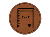 Kawaii Notebook Diary Agenda Teacher School Round Iron-On Engraved Faux Leather Patch Applique - 2.5"