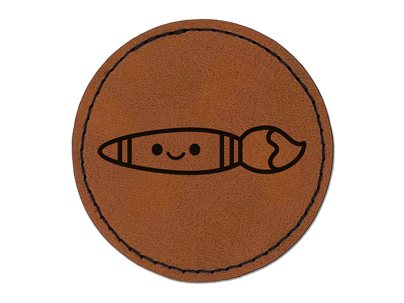 Kawaii Paintbrush Crafts Teacher School Round Iron-On Engraved Faux Leather Patch Applique - 2.5"