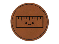 Kawaii Ruler Teacher School Round Iron-On Engraved Faux Leather Patch Applique - 2.5"