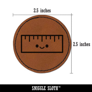 Kawaii Ruler Teacher School Round Iron-On Engraved Faux Leather Patch Applique - 2.5"