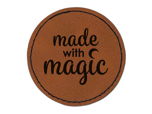 Made With Magic Round Iron-On Engraved Faux Leather Patch Applique - 2.5"