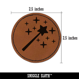 Magic Fairy Wand Round Iron-On Engraved Faux Leather Patch Applique - 2.5"