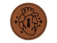 Magic Heart Keyhole Round Iron-On Engraved Faux Leather Patch Applique - 2.5"