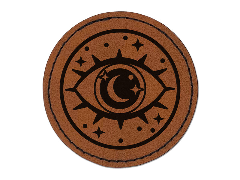 Magical All Seeing Eye Round Iron-On Engraved Faux Leather Patch Applique - 2.5"