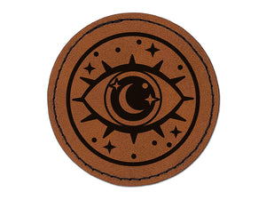 Magical All Seeing Eye Round Iron-On Engraved Faux Leather Patch Applique - 2.5"