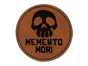 Memento Mori Skull Round Iron-On Engraved Faux Leather Patch Applique - 2.5"