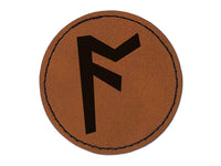 Norse Viking Dwarven Rune Letter A Round Iron-On Engraved Faux Leather Patch Applique - 2.5"