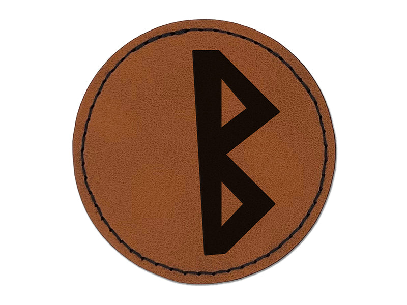 Norse Viking Dwarven Rune Letter B Round Iron-On Engraved Faux Leather Patch Applique - 2.5"