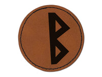 Norse Viking Dwarven Rune Letter B Round Iron-On Engraved Faux Leather Patch Applique - 2.5"