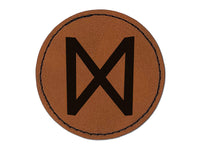 Norse Viking Dwarven Rune Letter D Round Iron-On Engraved Faux Leather Patch Applique - 2.5"