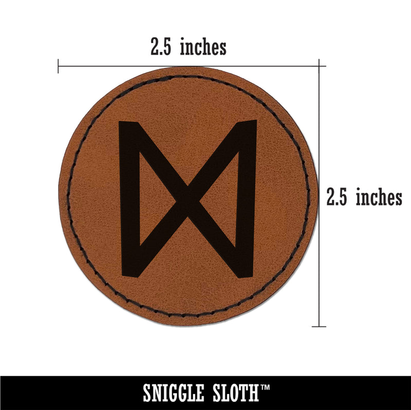 Norse Viking Dwarven Rune Letter D Round Iron-On Engraved Faux Leather Patch Applique - 2.5"