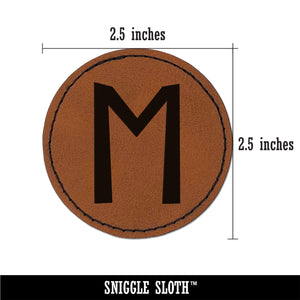 Norse Viking Dwarven Rune Letter E Round Iron-On Engraved Faux Leather Patch Applique - 2.5"