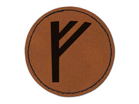 Norse Viking Dwarven Rune Letter F Round Iron-On Engraved Faux Leather Patch Applique - 2.5"