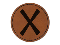 Norse Viking Dwarven Rune Letter G Round Iron-On Engraved Faux Leather Patch Applique - 2.5"