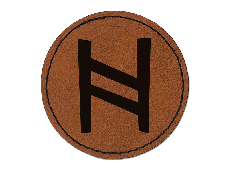 Norse Viking Dwarven Rune Letter H Round Iron-On Engraved Faux Leather Patch Applique - 2.5"