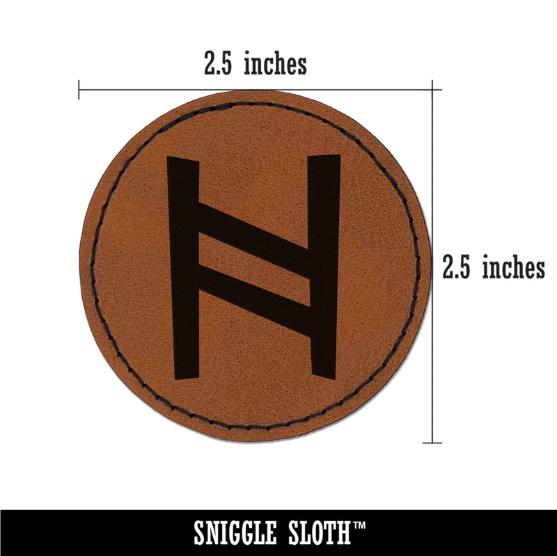 Norse Viking Dwarven Rune Letter H Round Iron-On Engraved Faux Leather Patch Applique - 2.5"