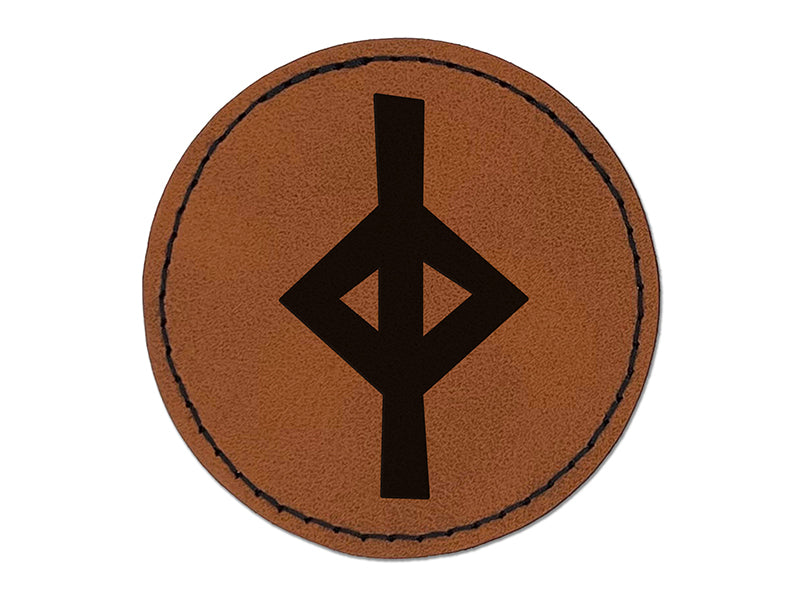 Norse Viking Dwarven Rune Letter J Round Iron-On Engraved Faux Leather Patch Applique - 2.5"