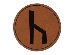 Norse Viking Dwarven Rune Letter K Round Iron-On Engraved Faux Leather Patch Applique - 2.5"