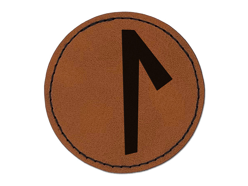 Norse Viking Dwarven Rune Letter L Round Iron-On Engraved Faux Leather Patch Applique - 2.5"