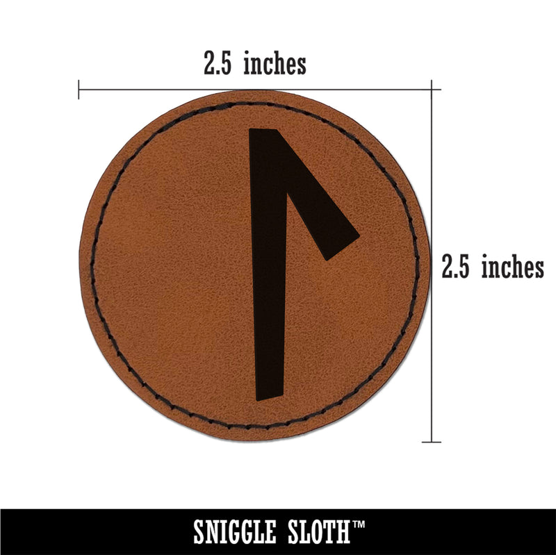 Norse Viking Dwarven Rune Letter L Round Iron-On Engraved Faux Leather Patch Applique - 2.5"