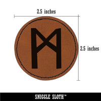 Norse Viking Dwarven Rune Letter M Round Iron-On Engraved Faux Leather Patch Applique - 2.5"