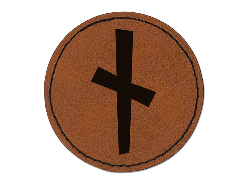 Norse Viking Dwarven Rune Letter N Round Iron-On Engraved Faux Leather Patch Applique - 2.5"