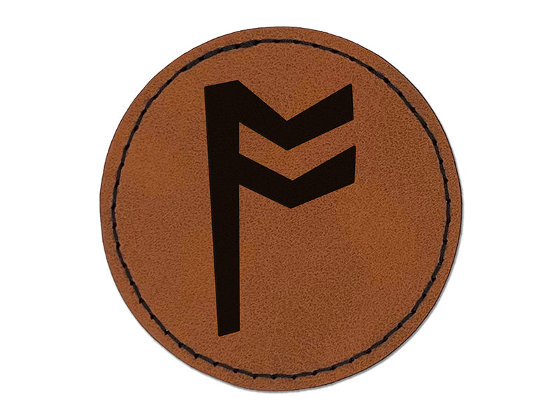 Norse Viking Dwarven Rune Letter O Round Iron-On Engraved Faux Leather Patch Applique - 2.5"