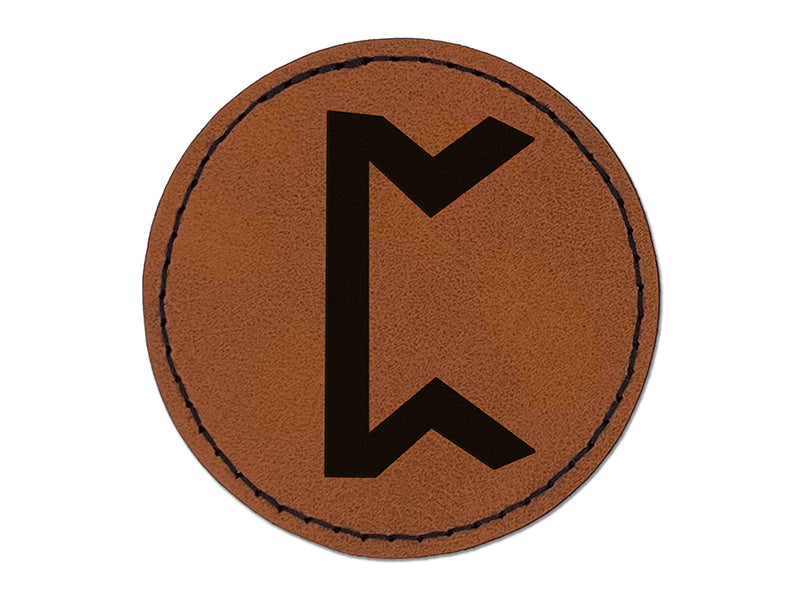 Norse Viking Dwarven Rune Letter P Round Iron-On Engraved Faux Leather Patch Applique - 2.5"